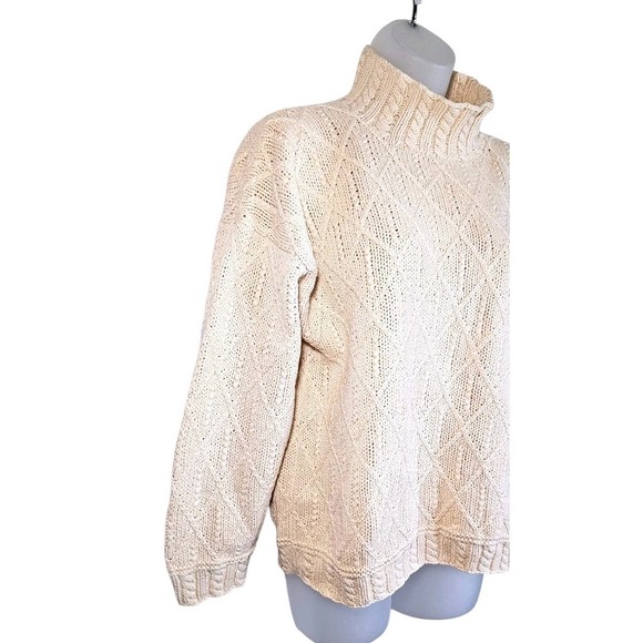 VTG Hunt Club Cable‎ Knit Sweater Mock Neck Ivory Cream Textured Pullover Size L - Picture 3 of 12